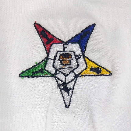 Order of the Eastern Star Hand Embroidered Cotton White Masonic Gloves