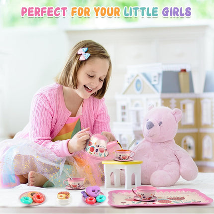Tea Party Set for Little Girls, Flower Tea Sets Toys for Toddlers Girls Age 3 4 5 6 Year Old, Toddler Kids Kitchen Pretend Play Toys