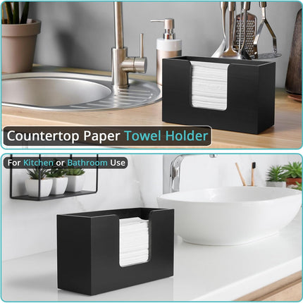 Wooden Paper Towel Dispenser Countertop, Bathroom Guest Towel Holder for Multifold C-Fold Z-Fold Trifold Hand Towels, Black Wood Napkin Holder for Kitchen, Vanity, Powder Room