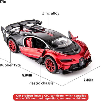 Bugatti Vision GT Supercar 1/32 Zinc Alloy Die Casting Pull Back Car Model Toy Sound and Light for Boy Girl Gift （Red）