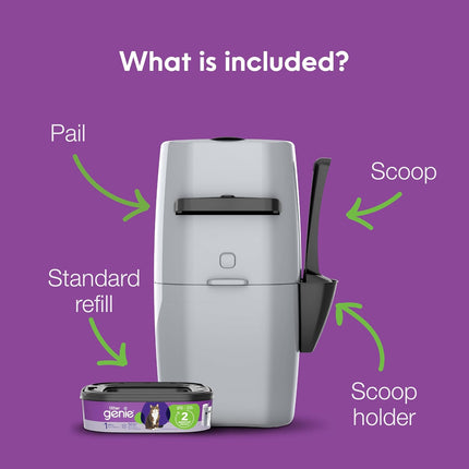 Standard Pail (Silver) | Cat Litter Box Waste Disposal System for Odor Control | Includes 1 Square Refill Bag