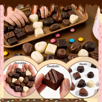 30 Pcs Fake Chocolate Artificial Food Realistic Mixed Color Chocolate Models Bulk Faux Dessert