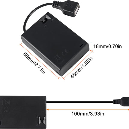 3Pcs 3 AA Battery Holder USB Female Socket 3 AA Battery Case Box Holder with Cover and On/Off Switch