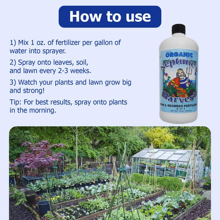 Fish & Seaweed Liquid Fertilizer (2-3-1) - 18Oz Pint - Plant Food for Garden - Indoor & Outdoor Organic Plant Fertilizer for Vegetables, Flowers, Fruit, Trees & Lawns