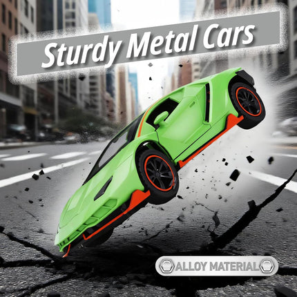 Toy Cars for Boys Age 3-12 1/ Small Diecast Metal Model Car Toys with Light and Sound Pull Back Sport Car for 3+ Years Old Kids Birthday (Green)