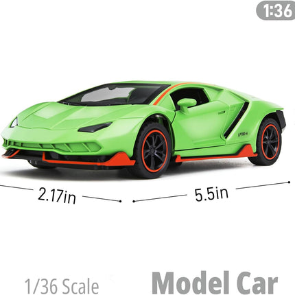 Toy Cars for Boys Age 3-12 1/ Small Diecast Metal Model Car Toys with Light and Sound Pull Back Sport Car for 3+ Years Old Kids Birthday (Green)