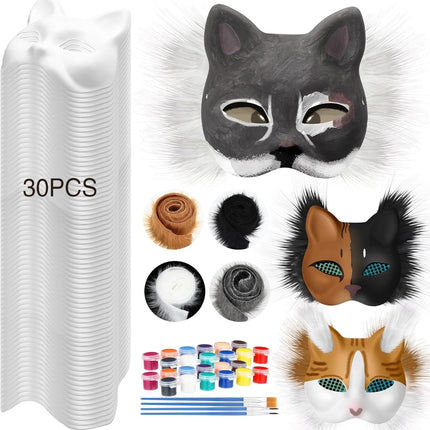36 Pcs DIY Therian Mask Kit Bulk 30 Blank Animal Mask with Faux Fur Eye Mesh for Christmas Gear Therian