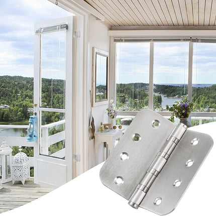 4'' Ball Bearing Door Hinges Stainless Steel Heavy Duty Hinges 4 X 4 Inch with 5/8 Inch Radius Corners Commercial Grade 3 Pack (Silver)