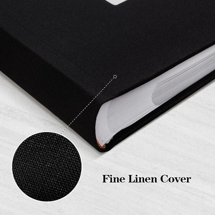 Photo Album 4X6 300 Photos Linen Cover with Memo Areas Photobook Pictures Book for Wedding Family Baby and Vacation (Black)