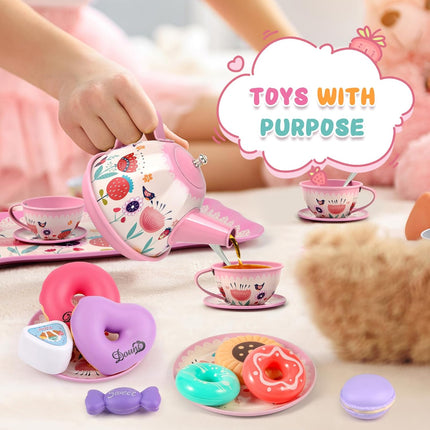 Tea Party Set for Little Girls, Flower Tea Sets Toys for Toddlers Girls Age 3 4 5 6 Year Old, Toddler Kids Kitchen Pretend Play Toys