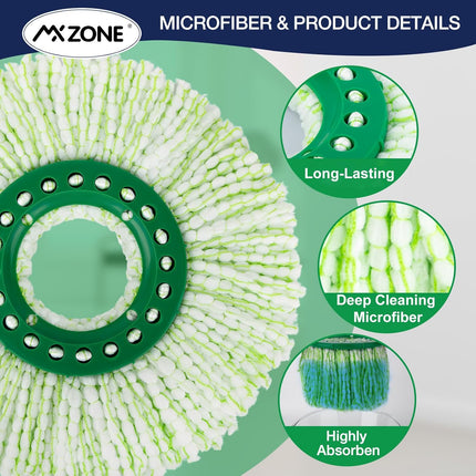 3 Pack Mop Head Replacement for Libman Tornado, Spin Mop Replacement Head ONLY Compatible with Libman, Easy to Replace, Machine Washable, Green and White (NOT for Old Version)