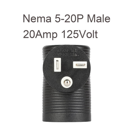 Angled 4 in 1 NEMA 5-20P Power Adapter,  NEMA 5-20P to 5-15R, 5-20R, 6-15R, 6-20R Double T-Blade Receptacle, Downward Angled Power Adapter