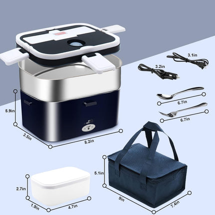 80W Fast Heating Electric Lunch Box for Men Gift-1.8L Large-Capacity Portable Food Heater for Adults-Leakproof 3-In-1 Heated Food Warmer for Car/Work with SS Fork&Spoon and Carry Bag
