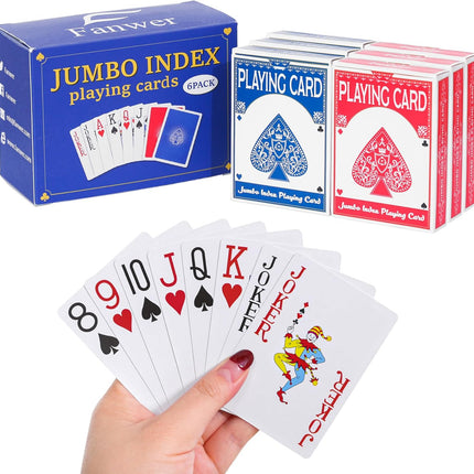 Large Print Playing Cards 6 Pack, Deck of Cards for Seniors, Vision Impaired, Low Vision Crowd, Poker Playing Cards for Blackjack, Euchre, Canasta Cards Game, Jumbo Index
