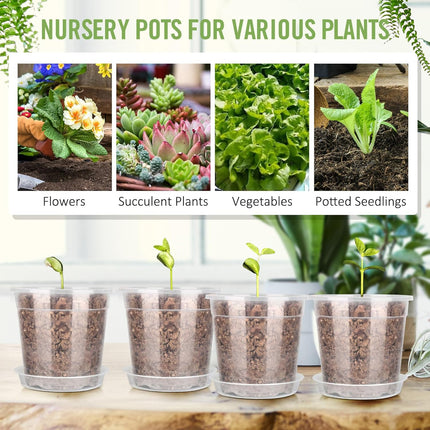 8/7/6/5/4 Inch Clear Nursery Pots with Drainage and Saucers, 10 Pack Clear Pots for Plants, Nursery Pots for Flowers, Succulents Outdoor Indoor