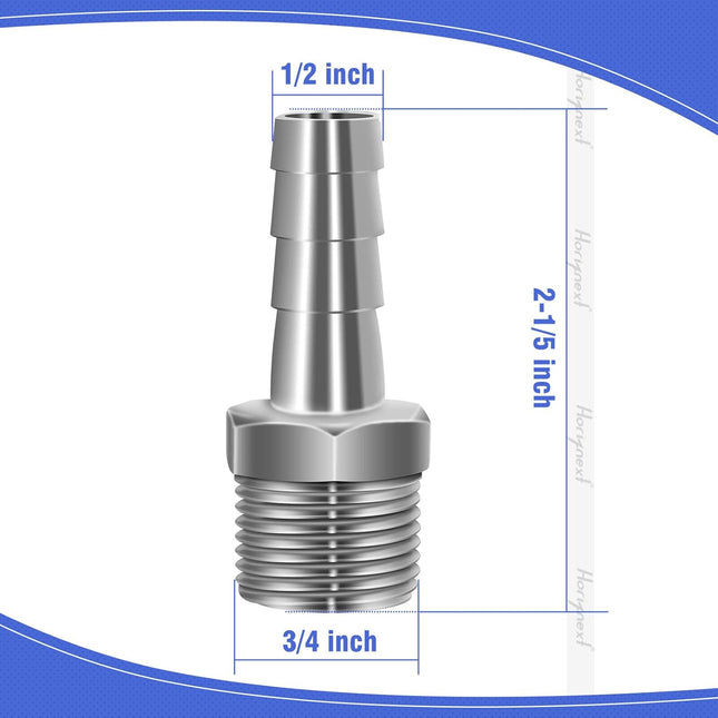 304 Stainless Steel 1/2" Barb Hose to 1/2 NPT Home Brew Pipe Barbed Nipple Fitting. Pack of 4