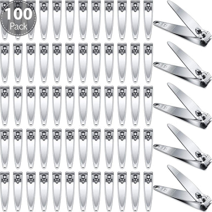 100 Pieces Nail Clippers Set Bulk for Men Women Ultra Sharp Stainless Steel Fingernail Toenail Clippers Portable Travel Sturdy Trimmer Pointed Pedicure Manicure Care (Silver)