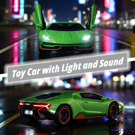 Toy Cars for Boys Age 3-12 1/ Small Diecast Metal Model Car Toys with Light and Sound Pull Back Sport Car for 3+ Years Old Kids Birthday (Green)