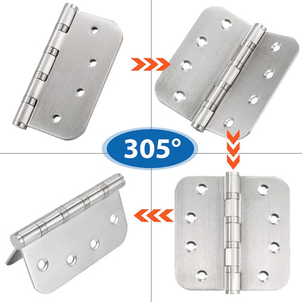 4'' Ball Bearing Door Hinges Stainless Steel Heavy Duty Hinges 4 X 4 Inch with 5/8 Inch Radius Corners Commercial Grade 3 Pack (Silver)