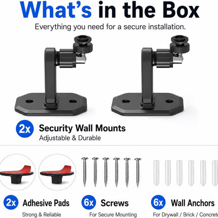 2Pack Adhesive Wall Mount Adjustable Security Wall Mount Bracket for Blink Outdoor 4 (4Th Gen) / (3Rd Gen), Blink XT / XT2, Blink Mini, Perfect View Angle for Your Blink Surveillance Camera