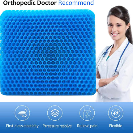 Gel Seat Cushion for Long Sitting, Extra Thick Gel Cushion for Wheelchair Soft Chair Pads for Office Home Chairs Car Seats Long Trips - Back Sciatica Hip Tailbone Pain Relief Cushion (Blue)