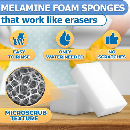 50 Pcs Melamine Sponges for Cleaning - White Magic Sponge, Convenient Cleaning Blocks (10X6X2 Cm), Non-Scratch Design for Gentle Cleaning, Multipurpose Eraser Pads for Kitchen, Bathroom, and Walls
