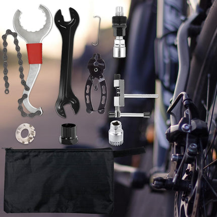 Bike Tool Kit,8 Professional Bicycle Repair Tools for Mountain Bike with 3-In-1 Cassette Remover Wrench Crank Puller Extractor Bottom Bracket Freewheel Remover Link Pliers Chain Breaker (8Pcs-Black)