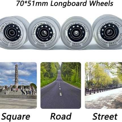 70Mm Longboard Wheels 80A Contains ABEC-9 Bearings and Spacers,Skateboard Riser Pads,Skateboard Hardware Screws Bolts,Fit for Your Longboard Skateboards.-Transparent Frosted