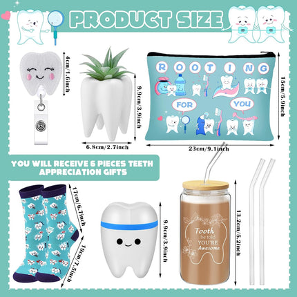 6 Pcs Nurse Week Appreciation Gifts Dentist Hygienist Gifts 16 Oz Glass Cups with Lid Makeup Bag Socks Badge Holder Tooth Brush Pot for Women Doctor Nurse Appreciation Accessories(Blue)