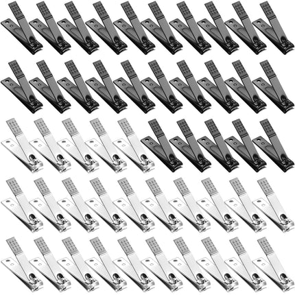 50 Pieces Nail Clipper Set Fingernails and Toenail Bulk Clipper Flat Stainless Steel Nail Cutter for Women Men Thick Nails, Black and Silver