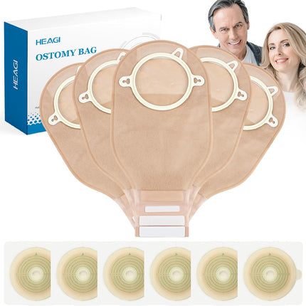 22Pcs Ostomy Supplies Colostomy Bags, 2-Piece Colostomy Bags, Two-Piece Drainable Pouches with Closure for Ileostomy Stoma Care, Cut-To-Fit, 70Mm Max (16 X Ostomy Bags+ 6 X Skin Barrier）