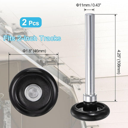 2Pcs 1.8" Nylon Garage Door Rollers for 2" Garage Track, 4.25" Stem Standard Rollers, Black