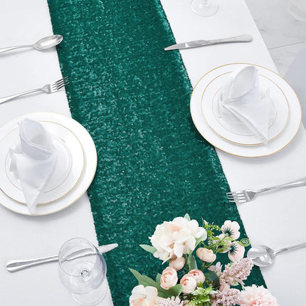 6 Packs 12 X 72 Inches Hunter Green Sequin Table Runner, Glitter Runner for Birthday Party Supplies Decorations Wedding Bachelorette Holiday Celebration Bridal Shower Baby Shower