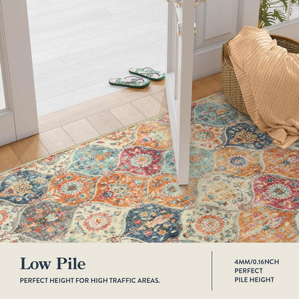 Moroccan Trellis Washable Rug, 2X3 Kitchen Rugs for Entryway Bathroom, Non-Slip Indoor Door Mat Ultra-Thin, Small Oriental Throw Carpet for Bedroom Entry Elise, Cream/Multi