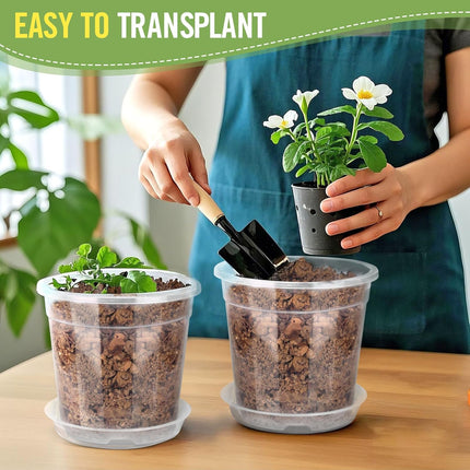 8/7/6/5/4 Inch Clear Nursery Pots with Drainage and Saucers, 10 Pack Clear Pots for Plants, Nursery Pots for Flowers, Succulents Outdoor Indoor