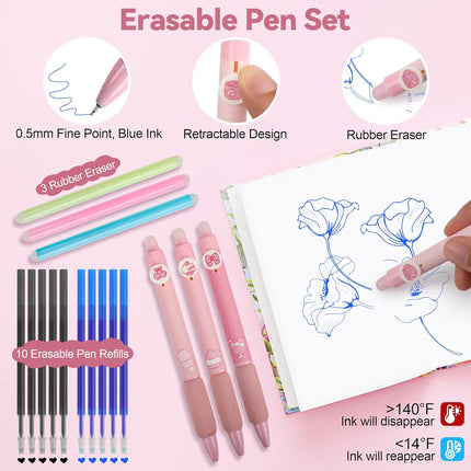 61 PCS Aesthetic School Supplies with Cute Pencil Case, Pastel No Bleed Highlighters, Gel & Erasable Pens, Mechanical Pencils, Refills, Complete Essentials Stationery Kit for Students (Pink)