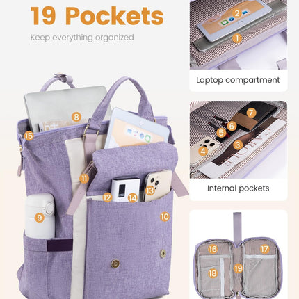 Laptop Backpack Purse for Women, Cute College School Backpack Bookbag for Teenager Girls, Teacher Nurse Bags Work Travel Backpack, Business Computer Laptop Bag Daypack, 15.6 Inch, Purple