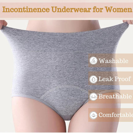 Women'S Washable Incontinence Underwear 4 Pack, Leakproof Ladies Panties High Waist, Incontinence Protective Briefs for Minor Bladder Leak(M)