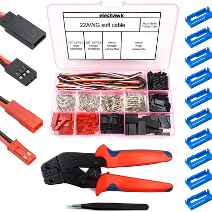 55 Sets Servo Plug Male Female Connector Crimp Pin Cable Kit with Crimping Tool Compatible JST SYP Futaba for Hitec Spektrum RC