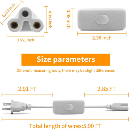 T5 T8 LED Tube Power Extension Cable with On/Off Switch,Led T5/T8 Light Tube Integrated LED Light Fixture Extension Cable Wire (6FT/1.8M) 3-Pack