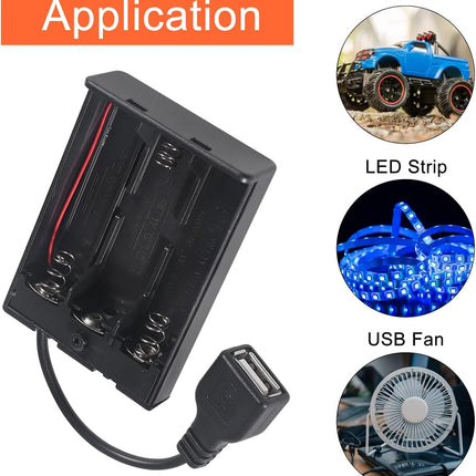 3Pcs 3 AA Battery Holder USB Female Socket 3 AA Battery Case Box Holder with Cover and On/Off Switch