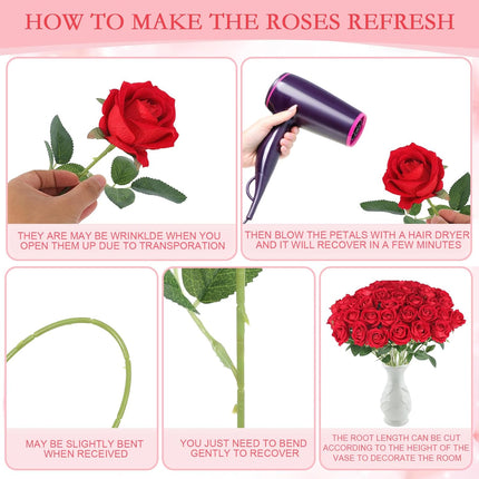 Artificial Roses Flowers for Flower Arrangement, 12 Pcs Silk Red Rose Bouquet for Home Decoration, Faux Roses for Parties and Wedding Decoration (Red, 12)