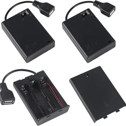 3Pcs 3 AA Battery Holder USB Female Socket 3 AA Battery Case Box Holder with Cover and On/Off Switch