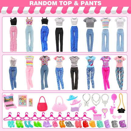 51 PCS Doll Clothes and Accessories Including Fashion Dresses, Tops and Pants Outfits, Party Dresses, Swimsuits Bikini 38 PCS Shoes Hangers and Other Accessories for 11.5 Inch Dolls