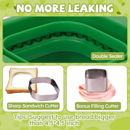 Uncrustables Sandwich Maker Sealer Cutter, Crustless Sandwich Cutter, PB&J Uncrustable Maker - Color Green, Square Shape