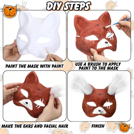 36 Pcs DIY Therian Mask Kit Bulk 30 Blank Animal Mask with Faux Fur Eye Mesh for Christmas Gear Therian