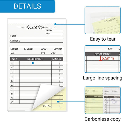 12 Pack Invoice Books for Small Business, 3.5 X 5.5 Inch 2 Part Carbonless Receipt Books, Carbon Duplicate Copy Order Form Book, Convenient Invoice Pads, 50 Sets Each Pad,Total 600 Sets