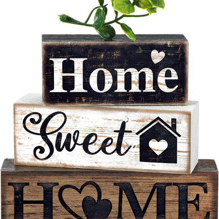 4 Pcs Farmhouse Wooden Tabletop Decor Farmhouse Tiered Tray Decor Rustic Eucalyptus Leaves Wood Block Sign Gift Sweet Home Centerpiece Home Table Decortion