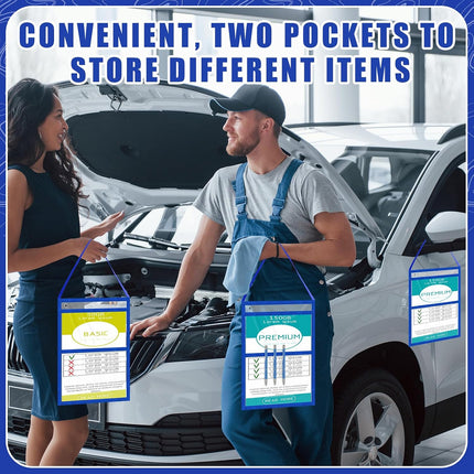 15 Job Ticket Holder 9 X 12 Dry Erase Pocket Sleeves Work Order Plastic Sleeves with Hanging Strap Reusable Repair Shop Ticket Holders, Both Sides Clear (Blue)