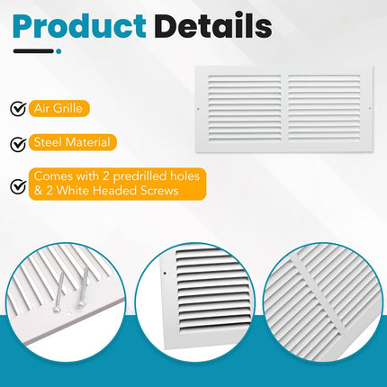 Return Air Grille,Fits 14X6 Duct Opening,Steel Return Vent Cover, White Vent Cover Grill for Sidewall and Ceiling,Havc Cold Air Return Vent Cover,Overall Size:15.8"W X 7.9"H